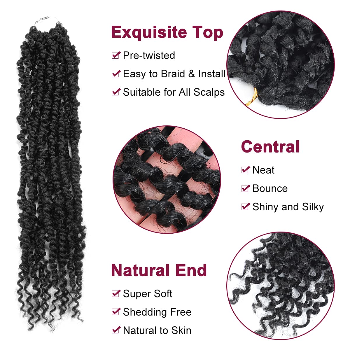 Passion Twist Hair - 8 Packs 24 Inch Passion Twist Crochet Hair For Black Women, Crochet Pretwisted Curly Hair Passion Twists Synthetic Braiding Hair Extensions(24 Inch 8 Packs, 1B)