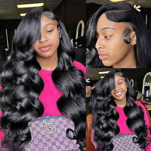 sdamey 26 Inch 13x6 Lace Front Wigs Human Hair 250% Density HD Body Wave Lace Front Wigs Human Hair Pre Plucked Wigs Human Hair for Women Gluless Wigs with Baby Hair #1 Jet Black