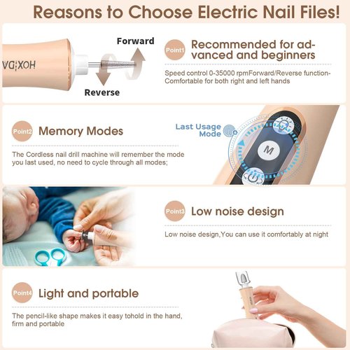 Professional Manicure Pedicure Kit with 360° LED Light&10 Speeds&Memory Mode with Case, Cordless Electric Nail Drill, Pedicure Tools for feet,Hand Foot Care Nail File for Thick Nail Toenail Cuticle