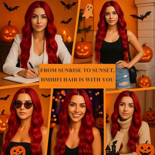 HMHIFI Long Red Wig for Women 26Inch Wavy Curly Wigs Synthetic Heat Resistant Hair Replacement Wig for Daily Party Halloween Costume