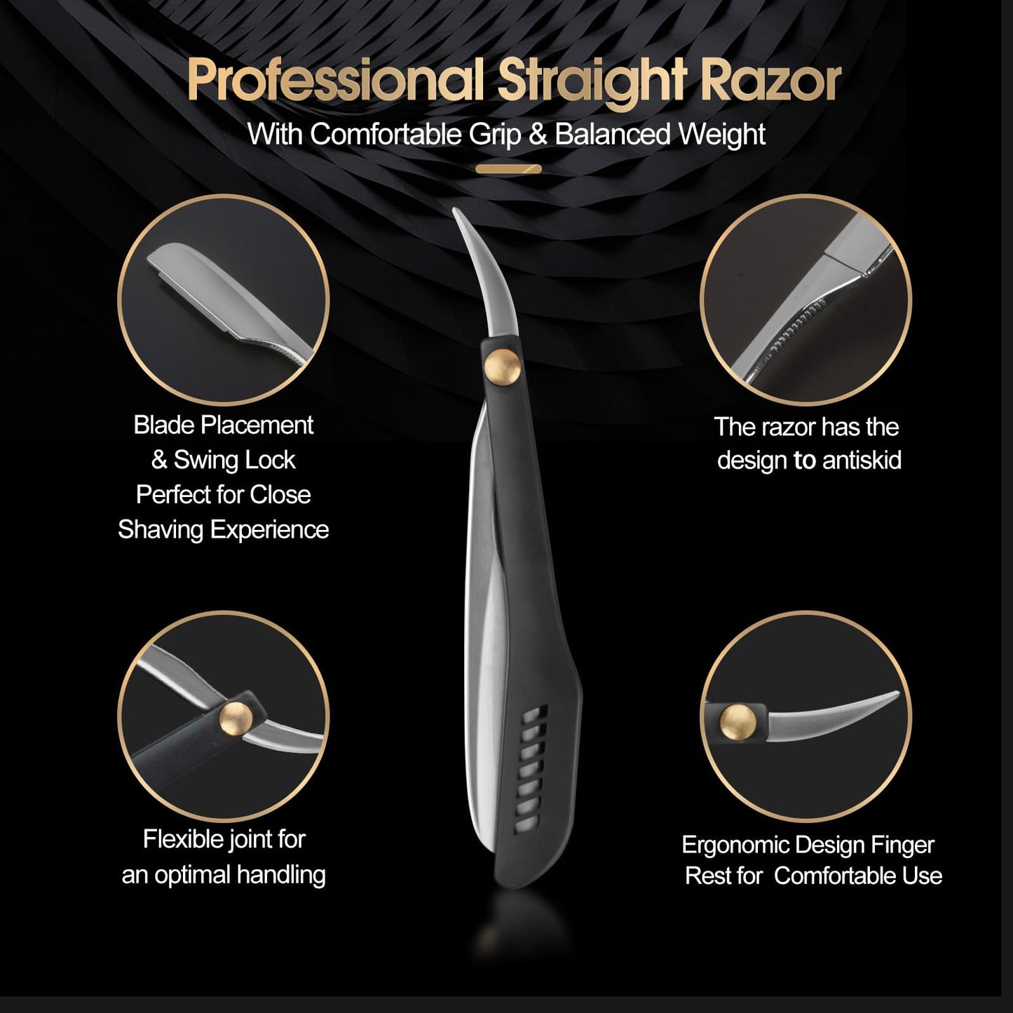 CestoMen Straight Razor, Stainless Steel Professional Barber Straight Edge Razor, Shaver Razor for Men Home Salon Grooming Using - Sliver & Black