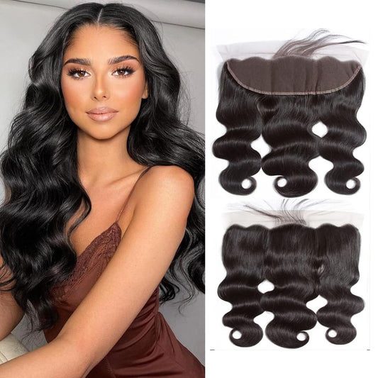 13 x 4 Lace Frontal Closure Body Wave Ear to Ear HD Lace Frontal Pre Plucked 10 Inch Body Wave Human Hair Frontal Closures Free Part 150% Density Natural Black Color