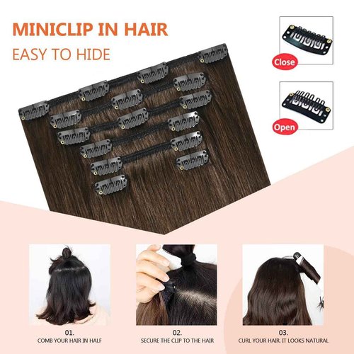 UGOTRAYS Medium Brown Hair Extensions Real Human Hair Clip ins for Women, 70g 7pcs 15inch,Soft & Natural Straight Double Weft for Women #4 Chocolate Brown Human Hair Extensions