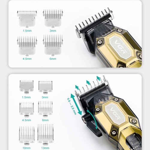 VGR Professional Hair Clippers for Men, Cordless Barber Clippers and Trimmers Set, Mens Hair Cutting Kit with 10 Guide Combs, USB Rechargeable Haircut Machine for Family, LED Display, Green