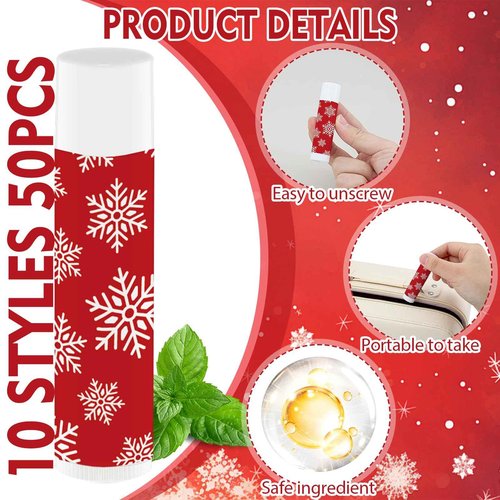 Nlicrst 50 Pcs Christmas Lip Balms Bulk Gifts for Women Party Holiday Favors Christmas Stocking Stuffers Moisturizing Lip Care Appreciation Gift for Kids Teachers Mom Employee Coworker Team