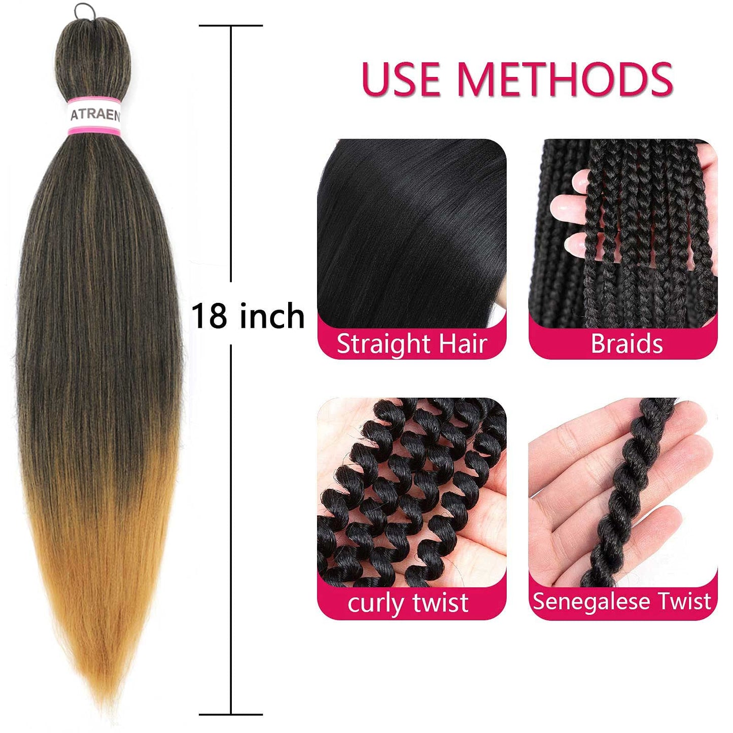 Pre Stretched Braiding Hair 8 Packs - 18 Inch Ombre Braiding Hair,Two Tone Yaki Texture Prestretched Crochet Braids Hair,Professional Synthetic Hair Extension Itch Free Hot Water Setting(18"T1B/27)