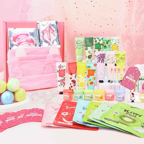 Ponhey 132 PCS Spa Party Supplies for Girls, Spa Party Favors Include Face Masks Skincare, Hand Cream, Lip Balm, Under Eye Patches, Lip Mask and Foot Bath Bombs, Spa Birthday Sleepover Party Supplies
