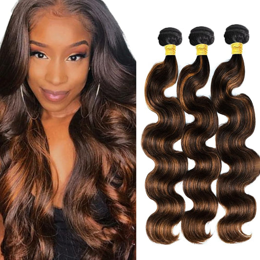 P1B30 Bundles Ombre Brown Body Wave Human Hair Bundles Highlight Body Wave Bundles Human Hair 3 Bundles 28 30 32 Inch Two Tone Black Mixed With Color 30 Bundles