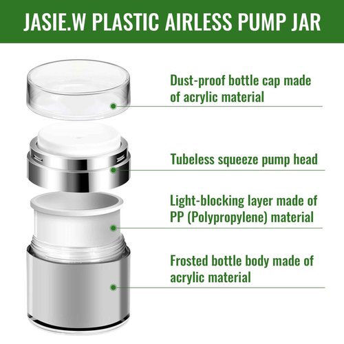 Jaisie.W Airless Pump Jar 1.7oz 2Pack, 50ml Airless Bottles, Acrylic Moisturizer Pump for Thick Cream