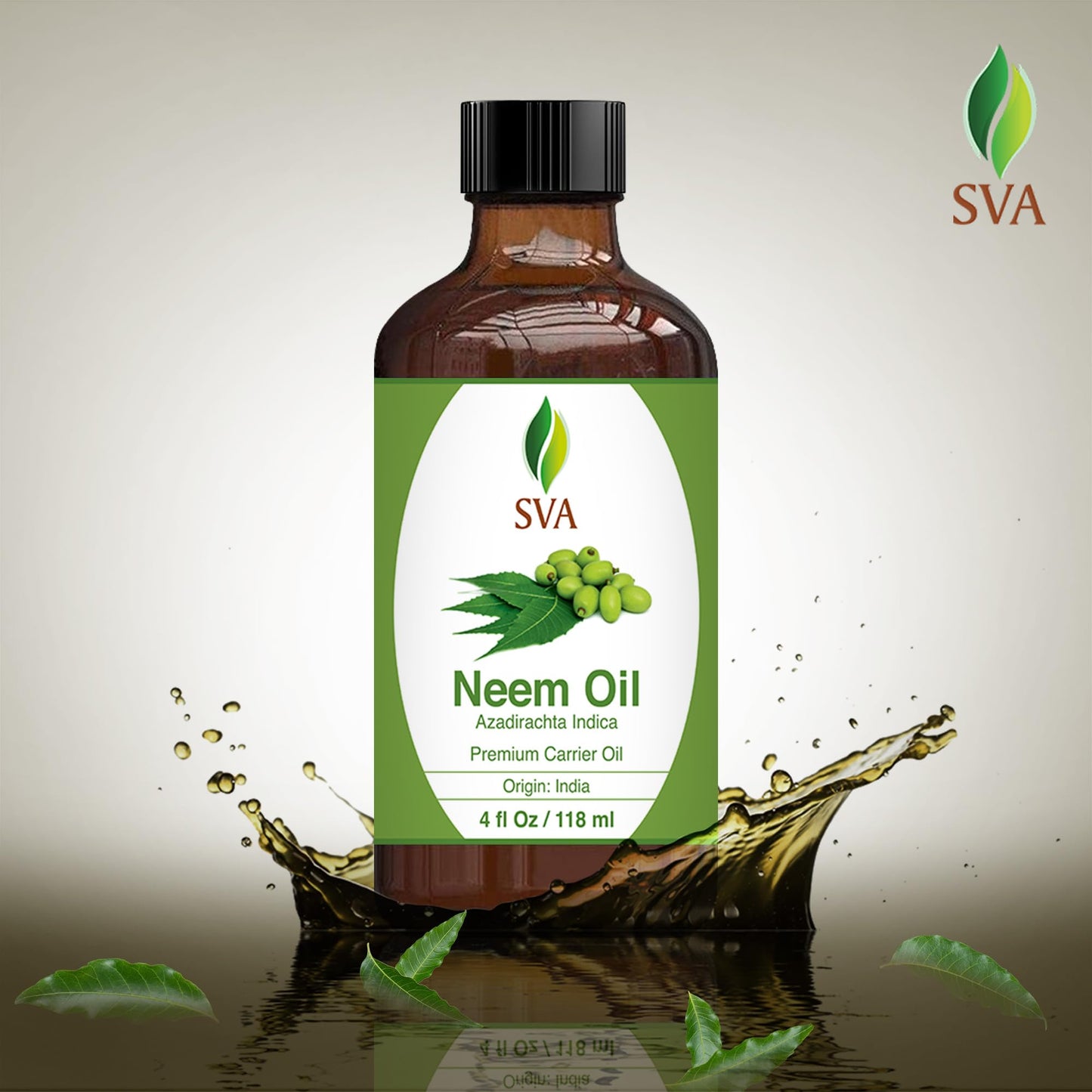 SVA Neem Seed Oil - 4 Fl Oz – 100% Natural Cold Pressed Neem Oil - for Face, Skin Care, Hair Care, Scalp Massage & Body Massage – Carrier Oil with Dropper