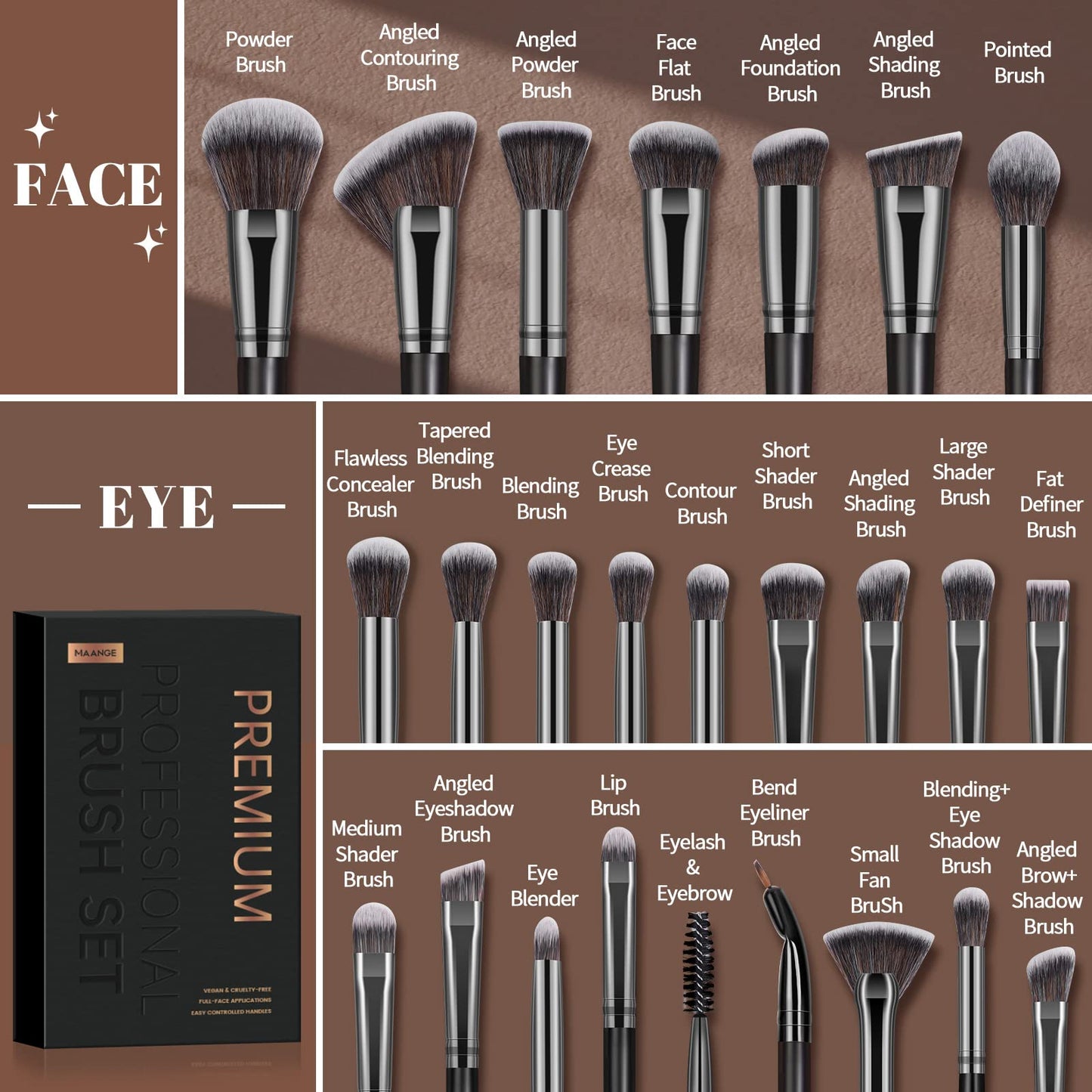 MAANGE Makeup Brushes, 25pcs Makeup Brush Set Premium Synthetic Concealer Blush Foundation Eyeshadow Brush Professional Make up Brushes with Gift Box(Black)