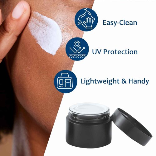 Lustervial 2Oz Small Glass Jars with Lids, 45Pack Lotion Container, Cosmetic Containers, Little Travel Jars for Creams with Mini Spoon, Black Label (Matte Black)