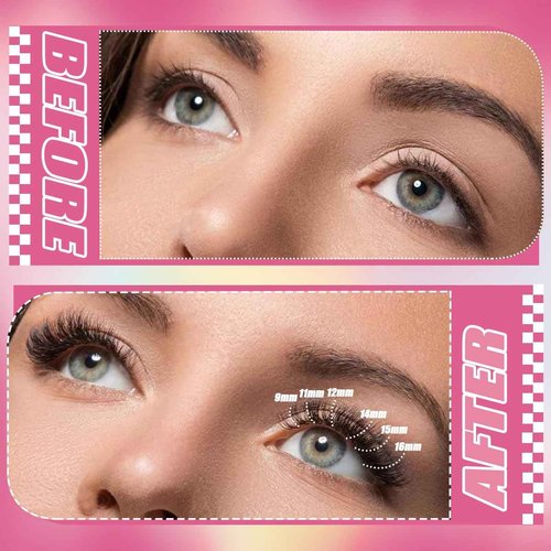 DIY Lash Extension Kit with 280 PCS 9-16mm 40D Lashes Clusters 200ml/6.7fl.oz Lash Cleanser Eyelash Shampoo Mini USB Portable Lash Fan Bond and Seal Remover Eyeliner Eyelid Cleaning Brush