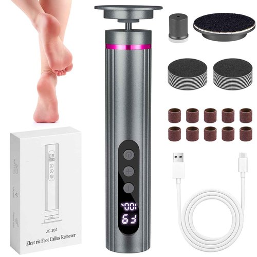 Electric Foot Callus Remover, 2 in 1 Callus Remover for Feet, 9 Adjustable Speeds with Sandpaper Disk and Nail Drill Bits, Digital Display, Rechargeable Pedicure Tools for Dead Skin(Gray)