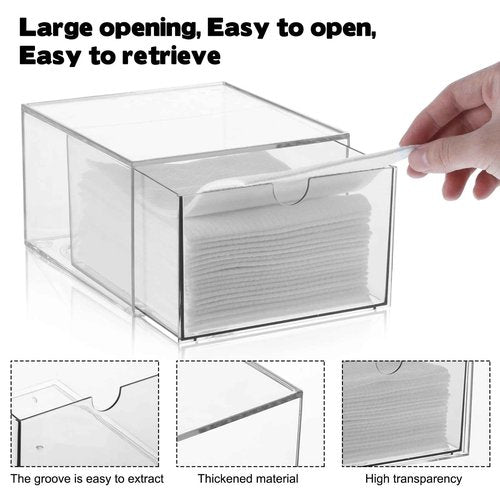 Disposable Face Towel Holder, Plastic Face Towels Storage Box with Drawer, Stackable Organizer for Clean Skin Club Face XL Towels, Towel Containers, Skincare Oragnizer for Vanity Bathroom Organization