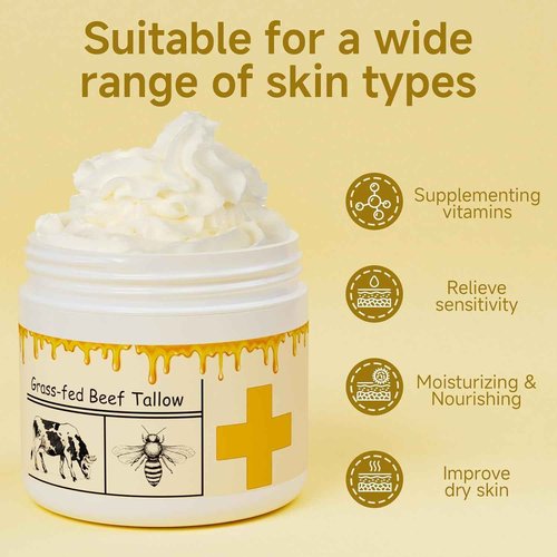 mkzea Beef Tallow for Skin, Beef Tallow, Tallow and Honey Cream, Grass Fed Beef Tallow, Whipped Beef Tallow for Face Moisturizer for All Purpose with Raw Honey Tallow Balm, 2 packs