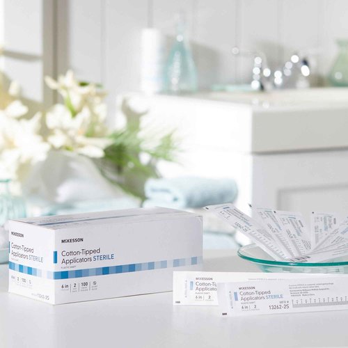 McKesson Cotton Tipped Applicator, 6 in [200 Count] Long Sterile Medical Swabs, Individually Wrapped, Plastic Shaft