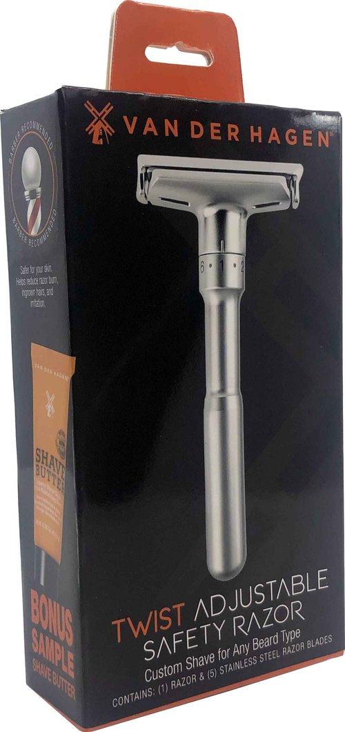 Van Der Hagen Matte Silver TWIST Adjustable Razor