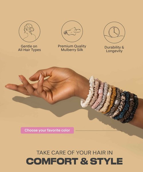 SUNDAYSILKS™ Luxurious Mulberry Silk Scrunchies for Women & Girls | No-Slip, Silky Hair Ties for Natural, Curly, Thin or Thick Hair | Gentle Hold for Ponytails & Sleep | Mini to Large Sizes [6 Pack]