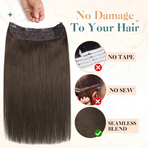 Sindra Wire Hair Extensions Medium Brown Fishing Line Human Hair Extensions With Invisible Clips Brown 14 Inch 70g