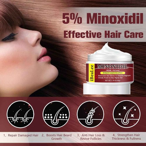 5% Minoxidil for Men and Women Hair Growth Cream, Topical Minoxidil Hair Growth Products, Extra Strength Hair Regrowth Treatments for Stronger Thicker Fuller Hair, 2 Bottles