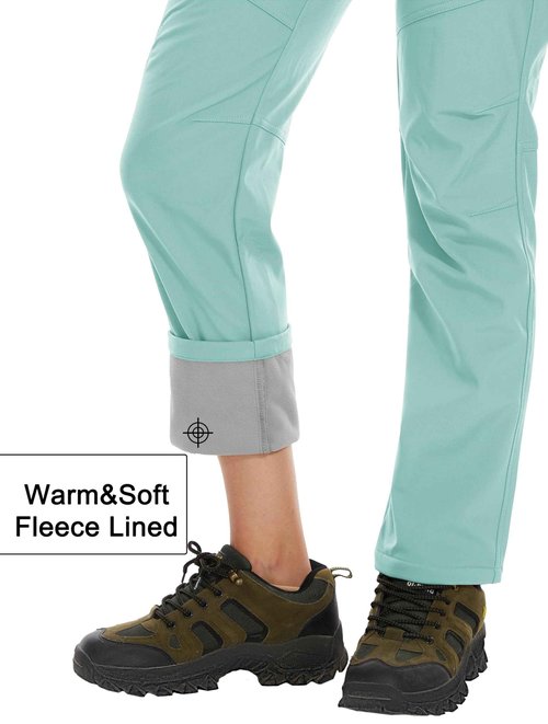 MAGCOMSEN Women's Fleece Lined Waterproof Insulated Outdoor Snow Ski Pants Winter Warm Hiking Pants Light Lake Blue L