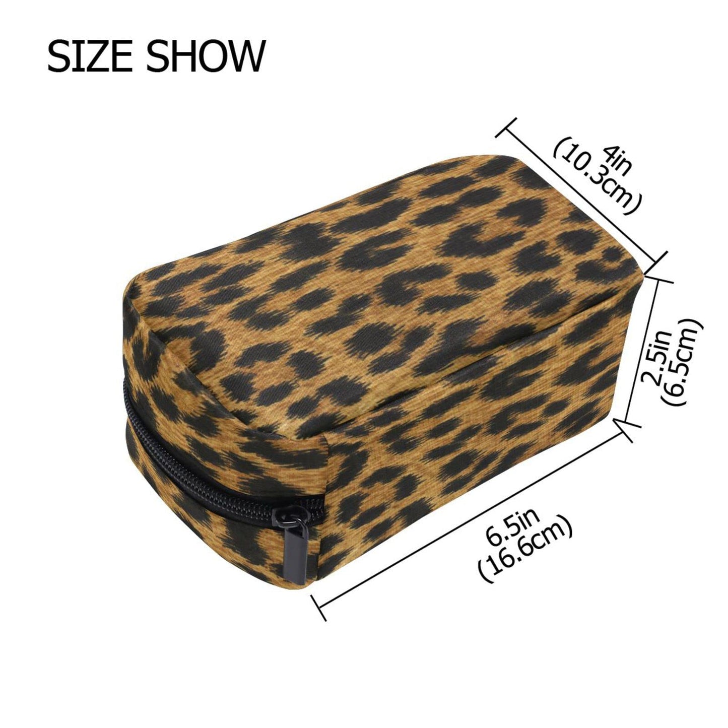 JHKKU Leopard Print Animal Makeup Bag Portable Square Cosmetic Bag Black Zipper Storage Bag for Women Travel Toiletry Bag