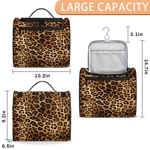 JXDXHCW Toiletry Bag with Hanging Hook Makeup Bag Retro Leopard Cheetah Animal Print Cosmetic Case Travel Organizer for Women Men Traveling Wash Bag