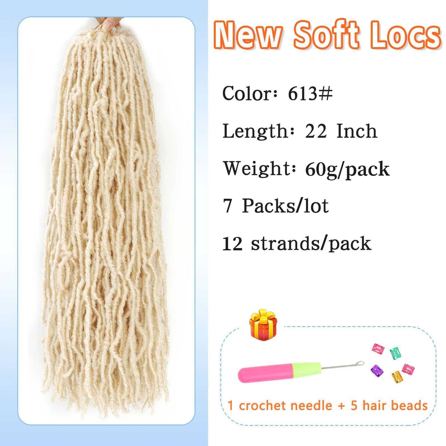 613 Soft Locs Crochet Hair 22 Inch Faux Locs 7 Packs Pre Looped Faux Locs Crochet Hair For Black Women Butterfly Loc Hair Extensions(22inch, 7 Packs, 613#)