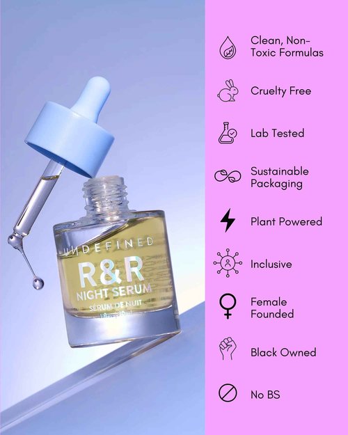 Undefined Beauty NEW R&R Night Serum Retinal Face Oil (retinaldehyde) with Blue Tansy, Tamanu, Bakuchiol, Squalane, Borage, Rosehip to repair and smooth for youthful skin, 1oz