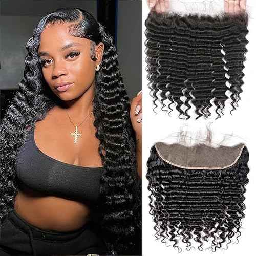 18 Inch Deep Wave Frontal 13x4 HD Transparent Lace Frontal 100% Raw Virgin Human Hair Free Part Lace Closure Natural Black Color