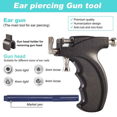 EOKOW Ear Piercing Kit Professional Reusable Self Peircings Gun Tools With Silver Earrings Set Stainless Steel Studs For All Body Lip Nose Salon Home Use