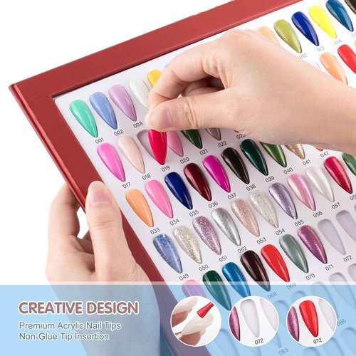 NMKL38 320 Nail Colors Chart Nail Gel Polish Display Book with 480 False Nail Tips Professional Salon Nail Color Swatches Nail Practice Card Board (Red)