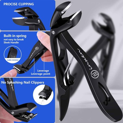 Toenail Clippers for Thick Nails for Seniors| INXEN Ergonomic Heavy Duty Angled Head Nail Clippers with Catcher | Premium Steel Wide Opening Fingernail Clippers Nail Cutter for Men & Women