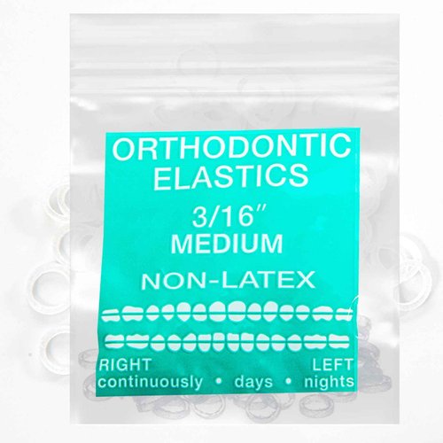 Clear Non-Latex 100 counts, Intraoral Elastic Bands Orthodontic Elastics Dental Rubber Bands Made in US Medium 3/16'', Clear