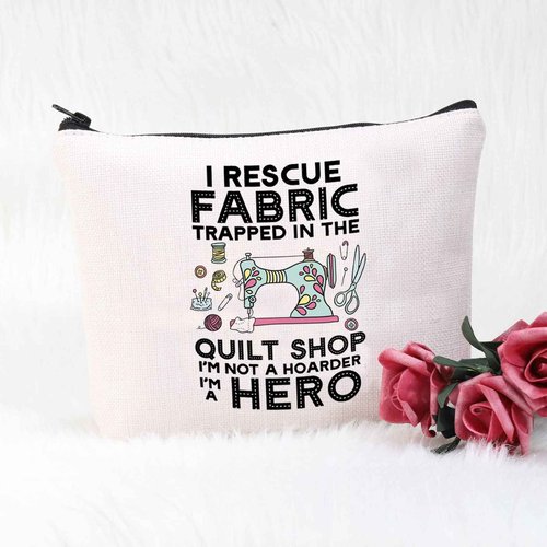 POFULL Quilting Gift I Rescue Fabric Trapped in the Quilt Shop Zipper Pouch Bag For Women Seamstresses Gift (I Rescue Fabric Trapped bag)