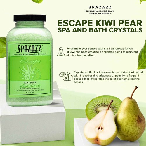 Spazzaz Hot Tub & Spa Bath Salt Aromatherapy Crystals. 22 oz Kiwi Pear Crystals and Bath Salts - Oil-Free & Safe for All Spas
