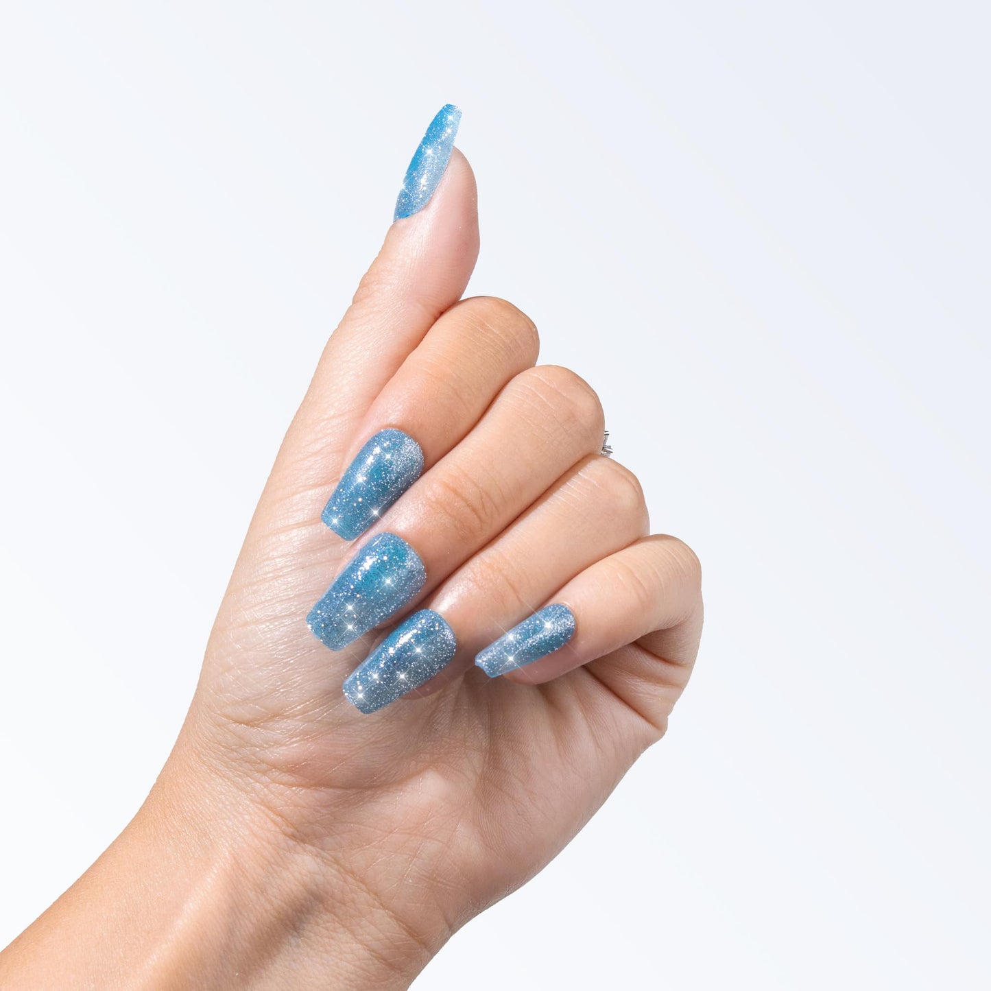 Signet Press on Nails - Aquamarine | Long Lasting Press on Nails Medium Coffin Manicure Kit - Nail Kit Includes 24 Nails in 12 Sizes, Nail Glue, Adhesive Gel Tabs, Nail File, & Cuticle Stick