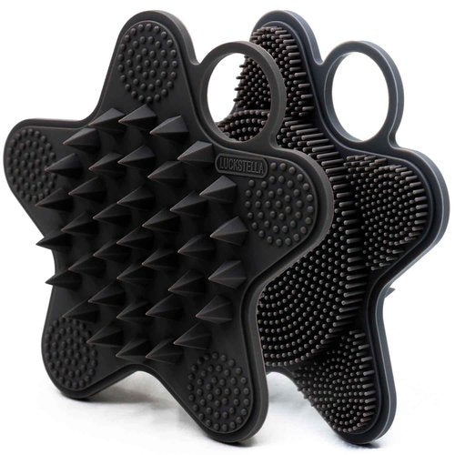 LUCKSTELLA Food-Grade Silicone Body Scrubber, Dual-Sided Silicone Body Brush for Shower, Gentle Exfoliating and Lather Well, Gentle Scrubber for Sensitive Skin, Easy-to-Clean Massage Brush(Black)