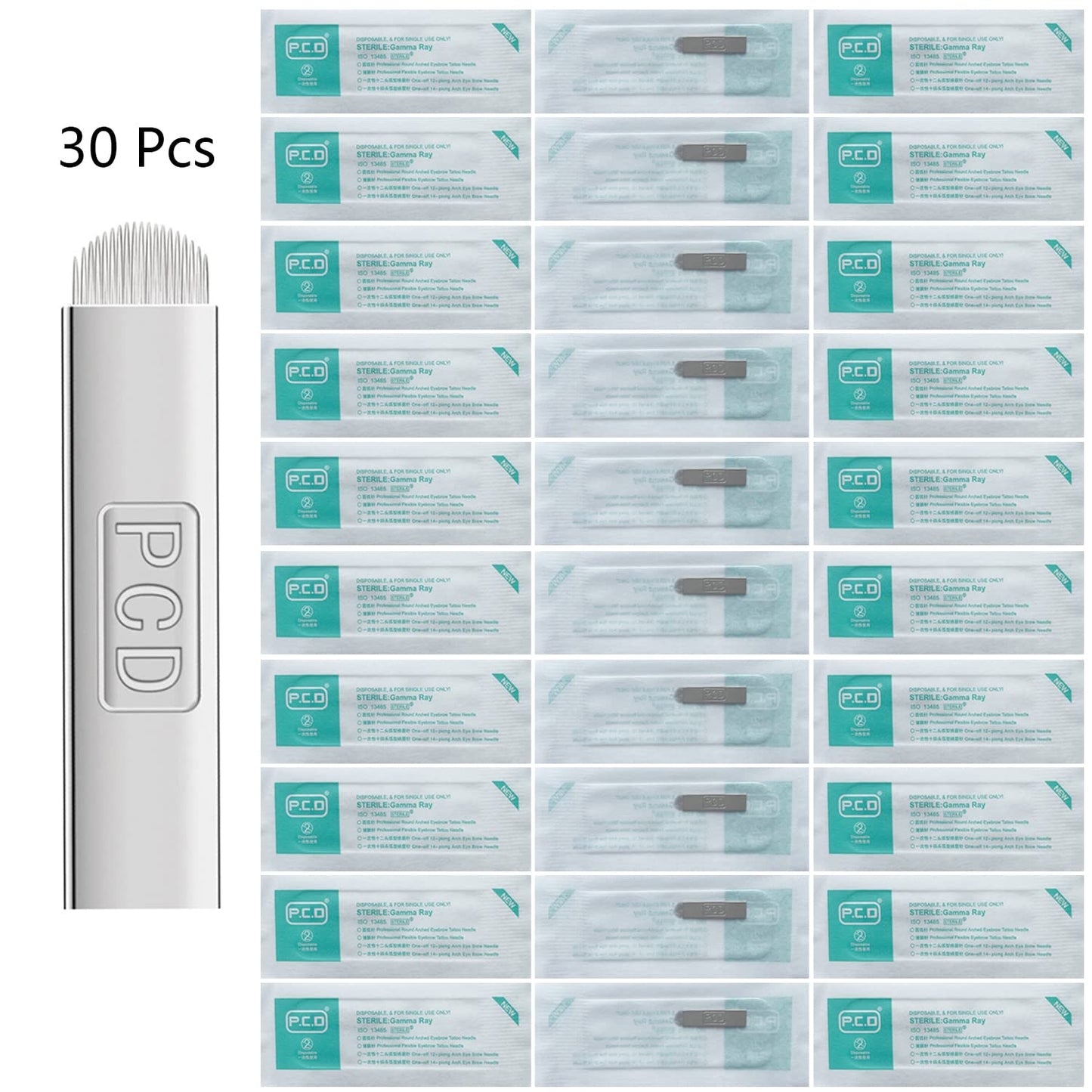 PCD U19 Microblading Needle Blades 30Pcs,Disposable Eyebrow Tattoo Needles for Permanent Makeup Machine Supplies Manual - 19 Pins U Shape