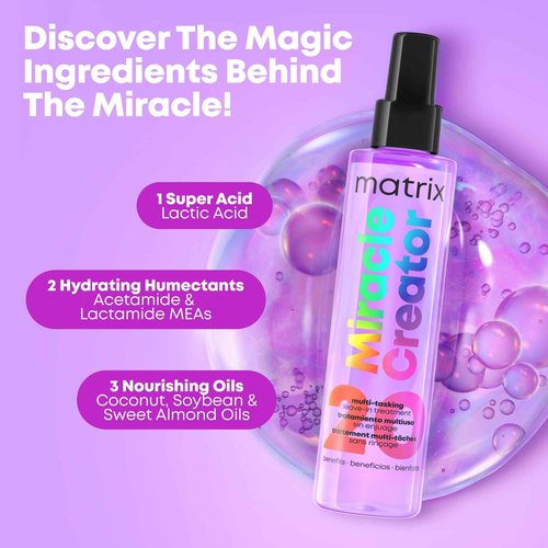 Matrix Miracle Creator Leave-In Conditioner - Anti-Frizz, Heat Protection, Moisturizing & Detangling, For All Hair Types, 20 Benefits