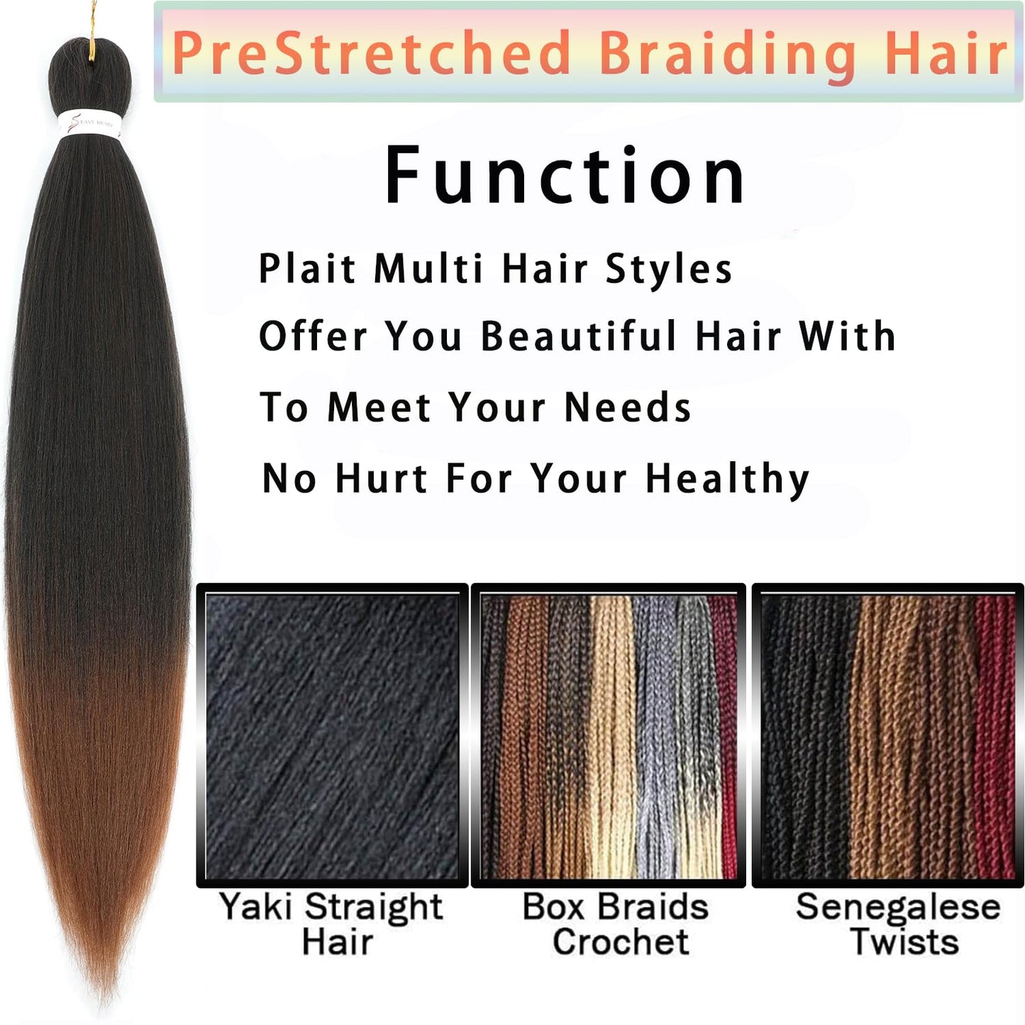 AIBEISI Braiding Hair 32 Inch 8 Packs Prestretched Braiding Hair Mixed Colored Two Tone Synthetic Pre Stretched Braiding Hair For Box Braiding Hair Yaki Straight For Women For Hot Water Setting1B/30