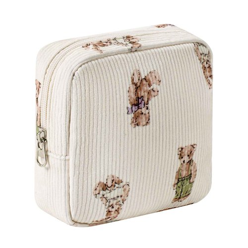 RSRSLEII Cute Mini Corduroy Zipper Makeup Bag for Purse, Coquette Aesthetic Pouch with Bear Pattern for Women Girls,Key Pocket Lipstick Bag Card Holder Data Cable Organizer(05Great Bear)