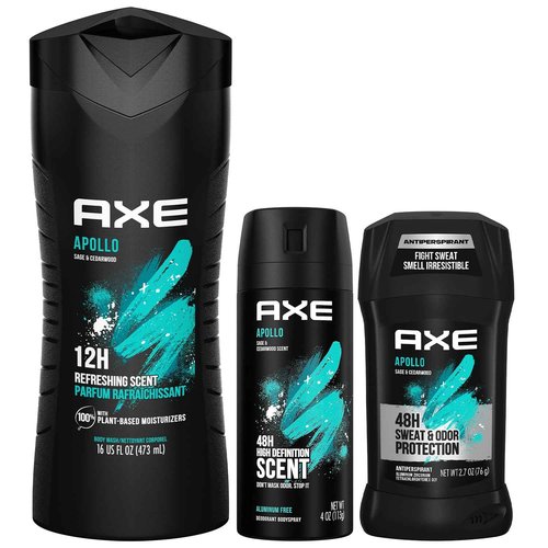 AXE Apollo Body Care Gift Set – Men’s Body Wash, Body Spray & Deodorant Set, Sage and Cedarwood (3 Piece Set)
