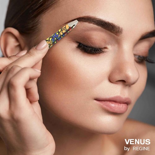 Venus by Regine Slant Tweezers - Handmade Precision Tool for Women & Men, 25-Degree Angle for Shaping Eyebrows & Grooming Facial Contours, Suitable for Eyebrow & Facial Hair Removal (Large Flowers)