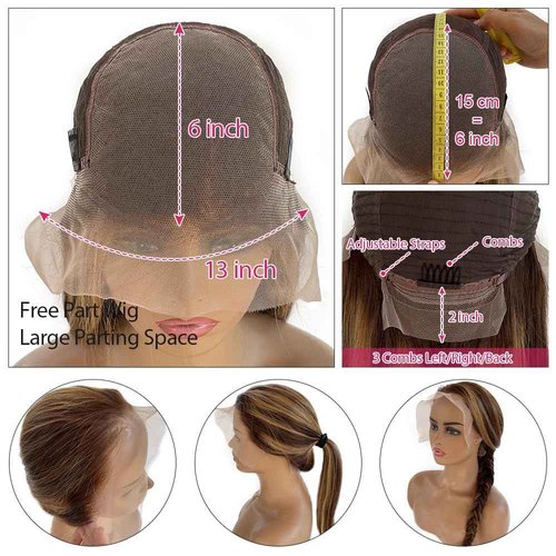 13x6 Lace Front Wigs Human Hair Wigs for Black Women, 4T4/27 Blonde Highlights 13x6 HD Lace Front Wigs Human Hair Pre Plucked with Baby Hair 16 Inch 150% Density Colored Transparent Wigs Human Hair