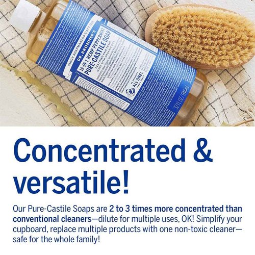 Dr. Bronner's - Pure-Castile Liquid Soap (Peppermint, 32 ounce and 2oz bundle) - Made with Organic Oils, 18-in-1 Uses: Face, Body, Hair, Laundry, Pets & Dishes, Concentrated, Vegan, Non-GMO