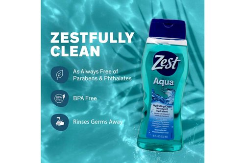 Zest Body Wash Aqua with Vitamin-E Hydrating 18 Ounce (Pack of 3)