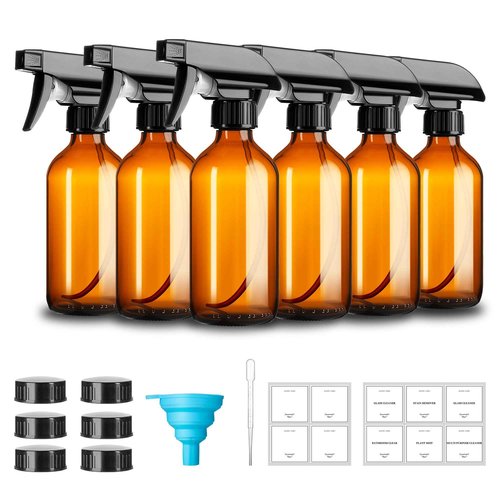 GIVAMEIHF 8oz Amber Glass Spray Bottles,6 Pack Glass Spray Bottles Refillable Empty Bottle with Adjustable Nozzle,Spray Bottle for Essential Oils,Cleaning Solutions,Pets,Hair Mister,Gardening