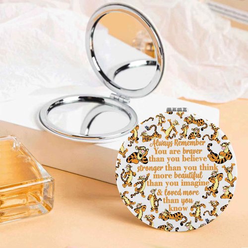 KEYCHIN Tiger Pocket Mirror Cartoon Movie Fans Gifts You are Braver Stronger Smarter Than You Think Compact Makeup Mirror (Tiger-White)